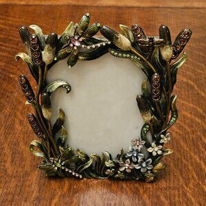 Tizo Italian Bejeweled Swarovski Crystal Dragonflies & Cattails Picture Frame